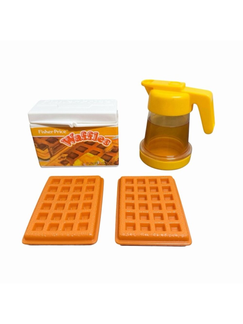 VTG 1987 Fisher Price Fun with Food Syrup Pitcher Pourer & Waffles Pretend Play